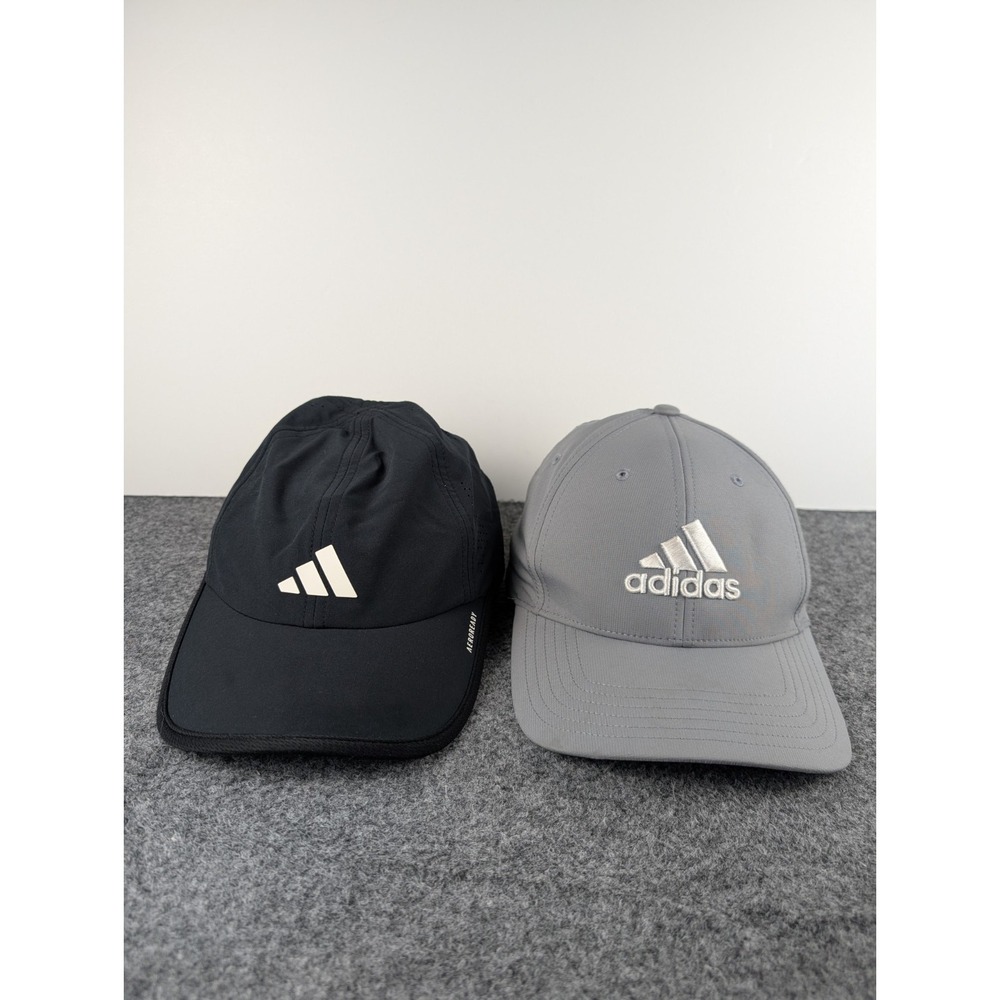 Lot 2 Adidas Hat Cap Strap Back AEROREADY Performance Training Black Grey OSFM